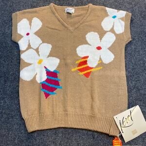 NEW Vintage 80s Koret Floral Sweater Vest Womens XL Cottagecore Grannycore